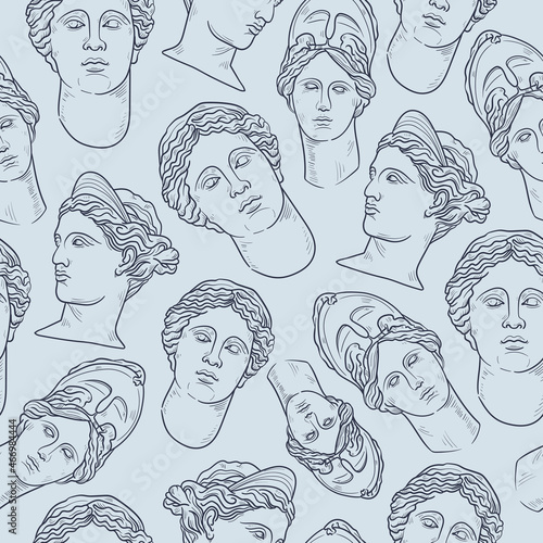 Heads of antique statues seamless pattern