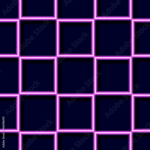 Abstract neon seamless pattern from square. Pink glowing geometric figures background.