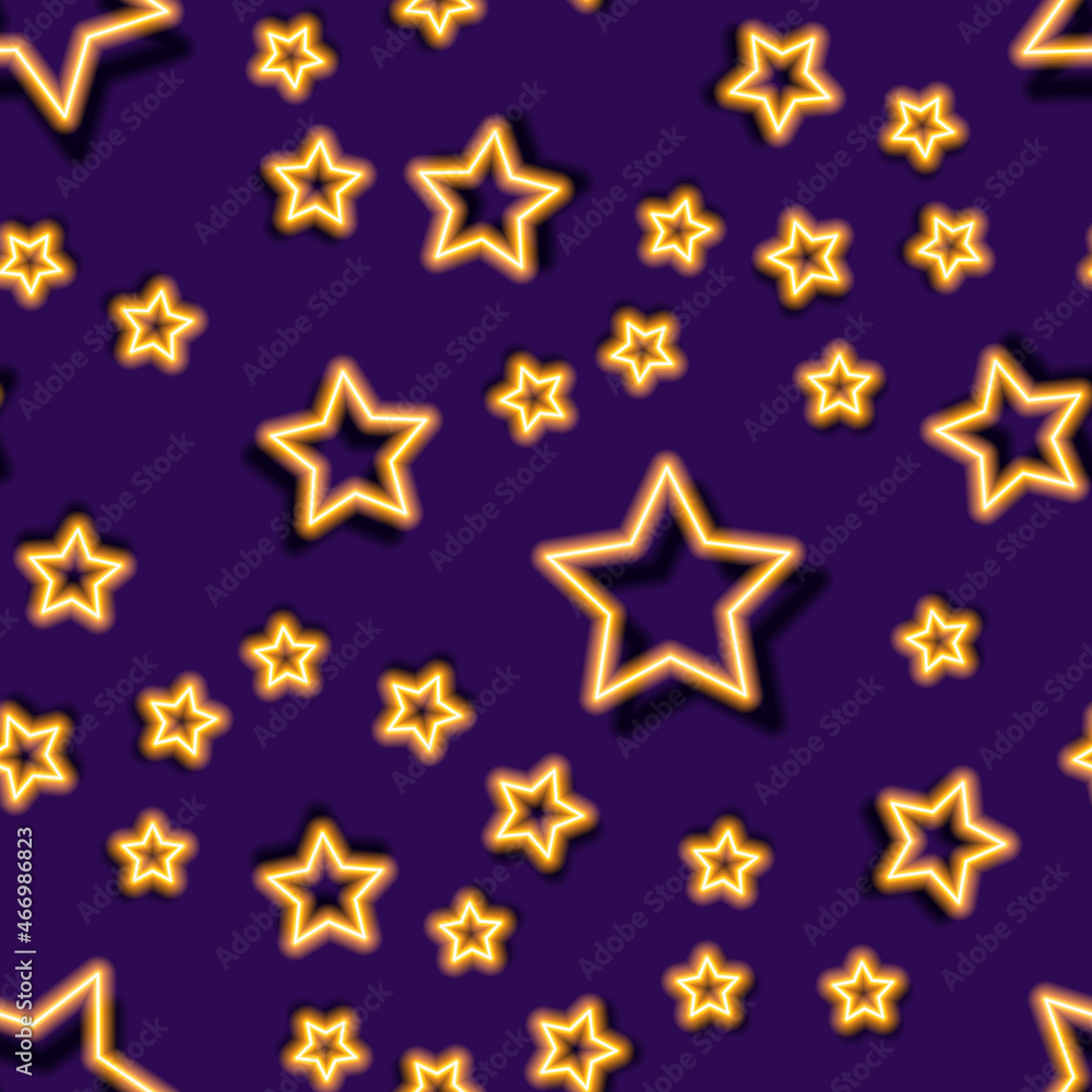 Stars neon seamless pattern. Glowing geometric figures background. Vector illustration for design, wrapping paper, fabric. Stars neon seamless pattern. Glowing geometric figures background. Vector illustration for design, wrapping paper, fabric.