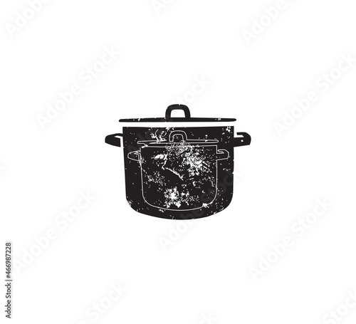 Vintage symbol of kitchen pot.  Can be yused as Label, Icon, Logo,  Poster Element, Retro Symbol for kitchenware shop, cooking club, cafe or home cooking, restaurant identity.