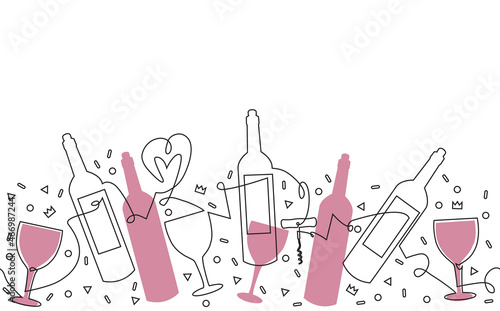 Abstract background with drinks. Wine Party Pattern. Vector illustration.