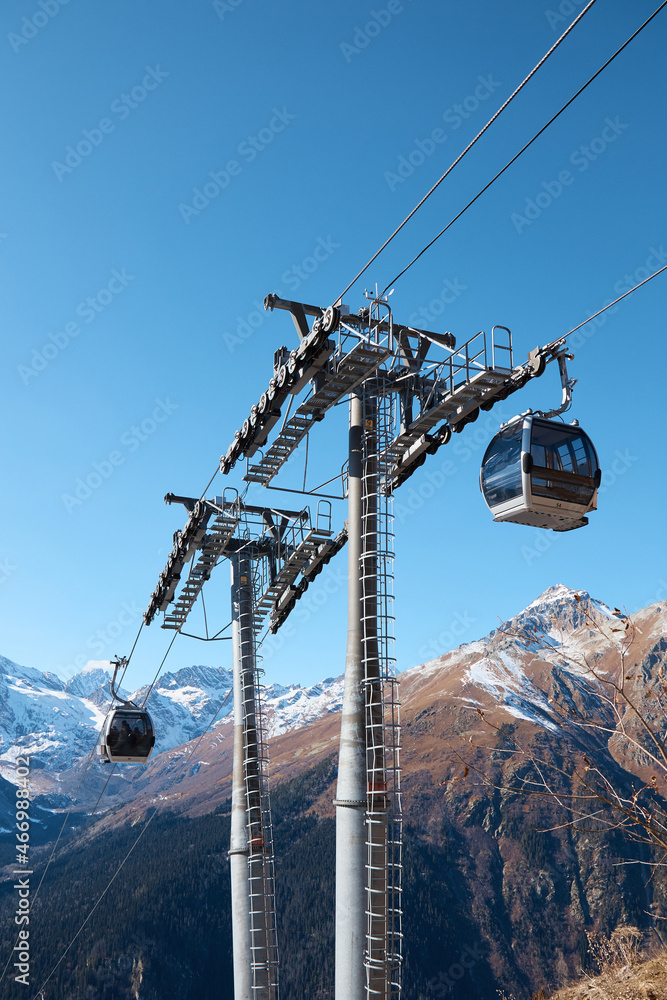 Dombay, alps, chairlift, ski lift, first snow in the mountains, sun and good weather, winter ski season