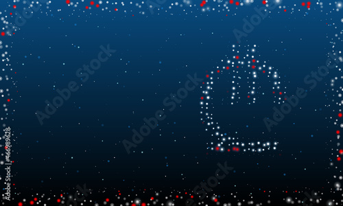 On the right is the lary symbol filled with white dots. Pointillism style. Abstract futuristic frame of dots and circles. Some dots is red. Vector illustration on blue background with stars