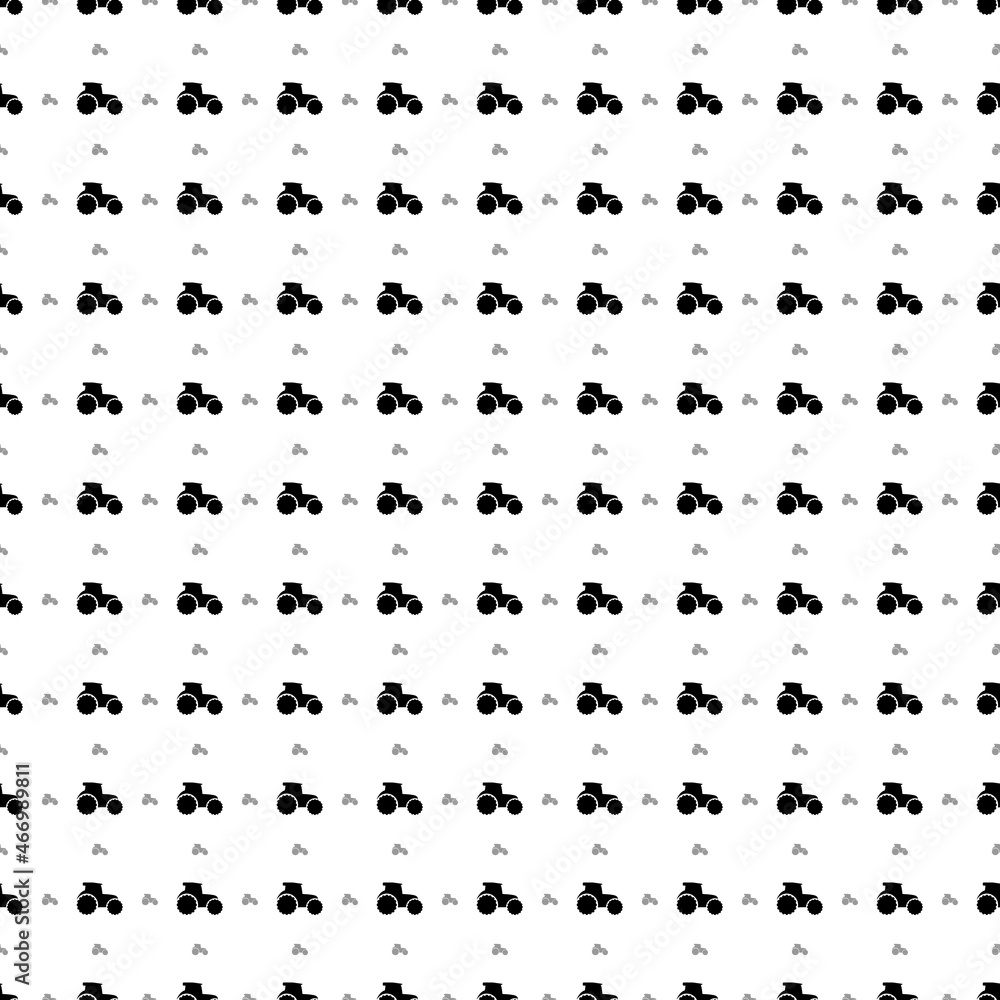 Square seamless background pattern from black tractor symbols are different sizes and opacity. The pattern is evenly filled. Vector illustration on white background