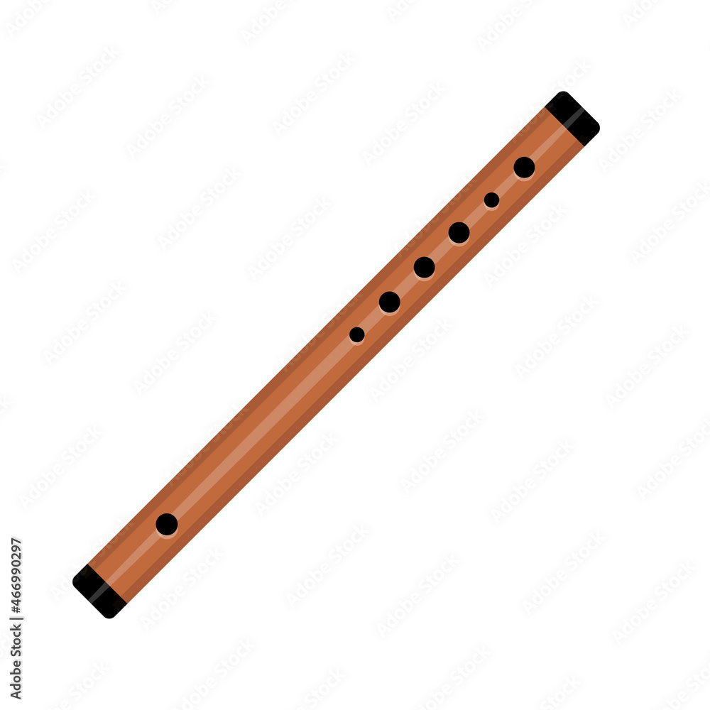 Flute icon isolated on white background. Wooden Wind classical folk musical instrument. Vector illustration in flat cartoon realism style. Flute icon isolated on white background. Wooden Wind classical folk musical instrument. Vector illustration in flat cartoon realism style.