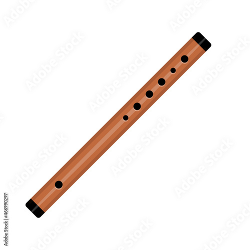 Flute icon isolated on white background. Wooden Wind classical folk musical instrument. Vector illustration in flat cartoon realism style.