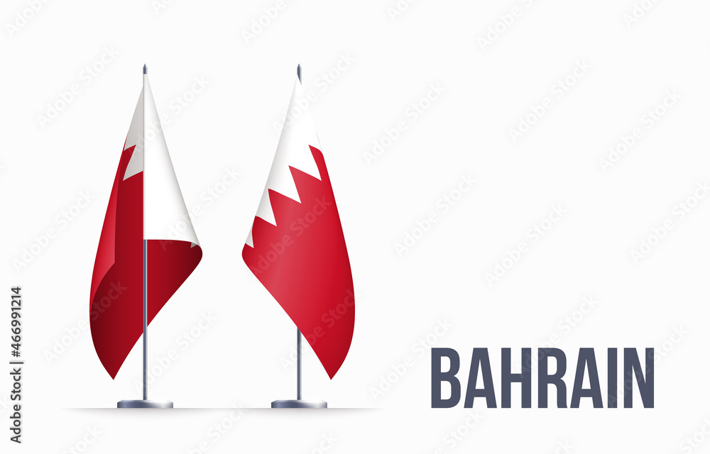 Bahrain flag state symbol isolated on background national banner. Greeting card National Independence Day of the kingdom of Bahrain. Illustration banner with realistic state flag. Bahrain flag state symbol isolated on background national banner. Greeting card National Independence Day of the kingdom of Bahrain. Illustration banner with realistic state flag.