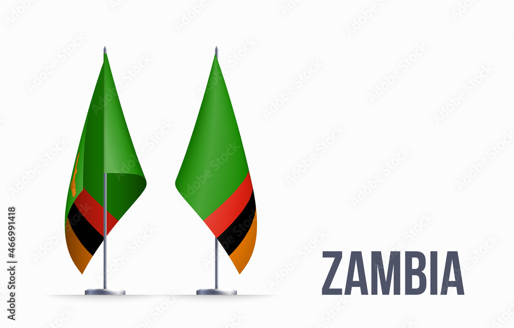 Zambia flag state symbol isolated on background national banner. Greeting card National Independence Day of the republic of Zambia. Illustration banner with realistic state flag. Zambia flag state symbol isolated on background national banner. Greeting card National Independence Day of the republic of Zambia. Illustration banner with realistic state flag.