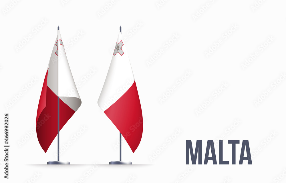 Malta flag state symbol isolated on background national banner. Greeting card National Independence Day of the Republic of Malta. Illustration banner with realistic state flag. Malta flag state symbol isolated on background national banner. Greeting card National Independence Day of the Republic of Malta. Illustration banner with realistic state flag.
