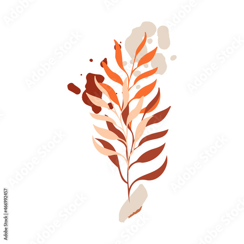 Botanical abstract vector clipart. Hand drawn foliage and plants in linear style, abstract shapes and figures. Terracotta and natural colors. Minimal boho design for covers, flyers, banners, wall art