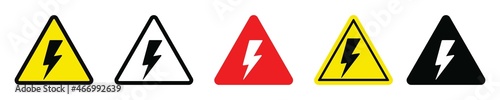 Attention caution danger electricity sign, Exclamation mark sign, Triangular  electricity warning symbols icon set, warning sign, Vector illustration