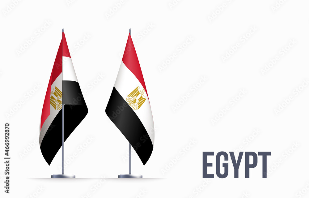 Egypt flag state symbol isolated on background national banner. Greeting card National Independence Day of the Arab Republic of Egypt. Illustration banner with realistic state flag. Egypt flag state symbol isolated on background national banner. Greeting card National Independence Day of the Arab Republic of Egypt. Illustration banner with realistic state flag.