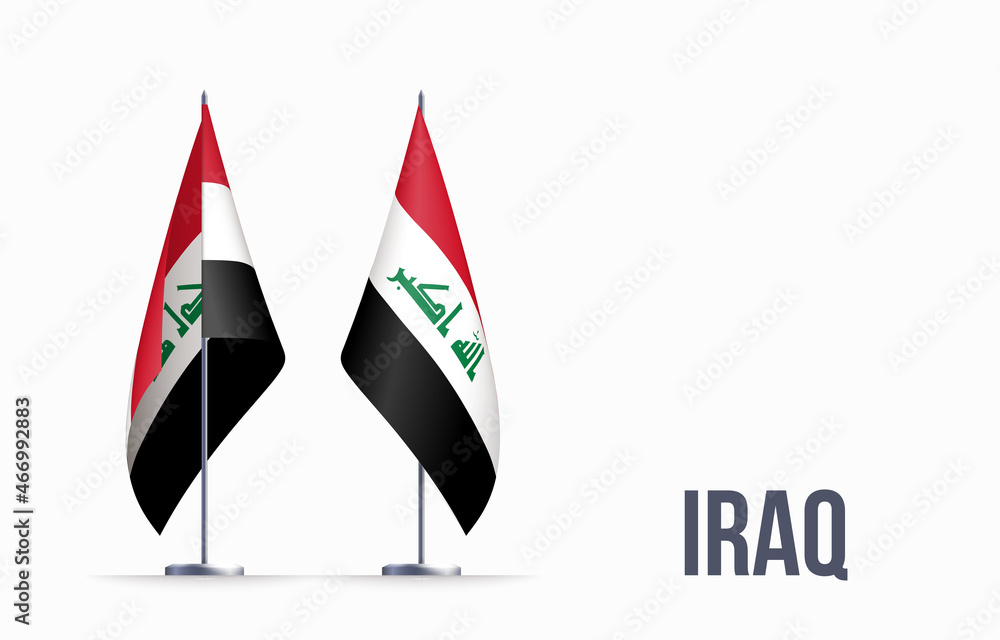 Iraq flag state symbol isolated on background national banner. Greeting card National Independence Day of the Republic of Iraq. Illustration banner with realistic state flag.