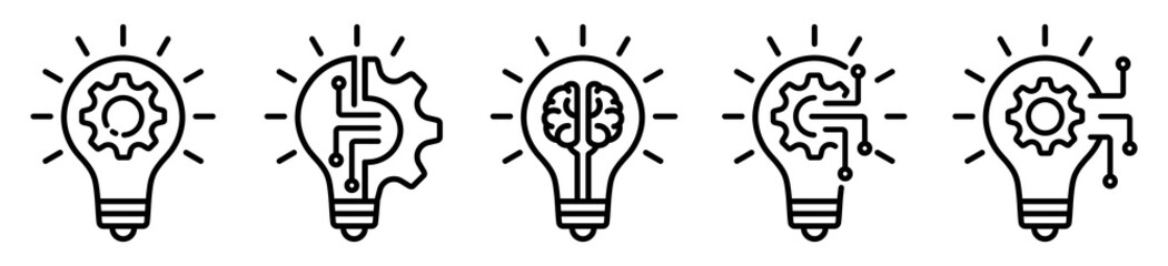 innovation icon set. Light bulb and cog inside. inspiration icon. Light bulb and brain inside. innovation symbol. vector illustration
