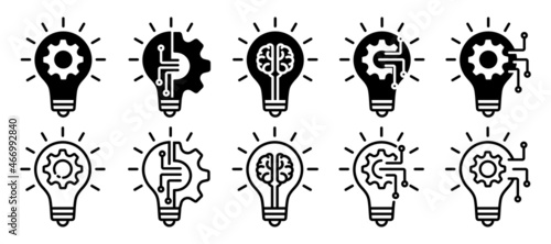 innovation icon set. Light bulb and cog inside. inspiration icon. Light bulb and brain inside. innovation symbol. vector illustration