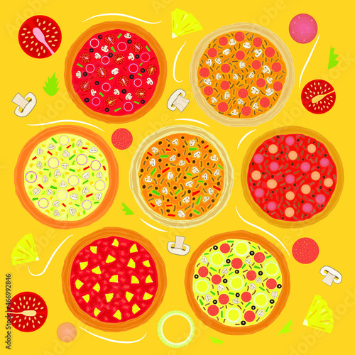 flat vector illustration design a set of pizzas