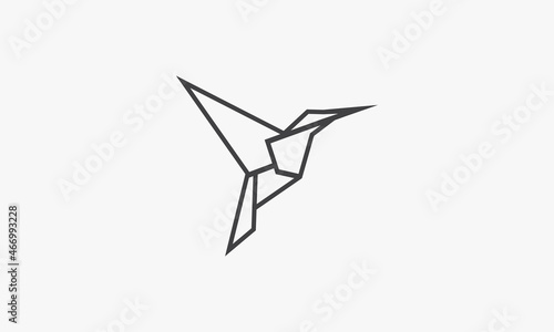 line icon paper origami hummingbird isolated on white background.
