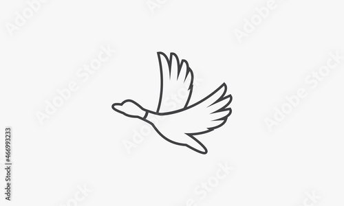 line icon fly duck goose swanisolated on white background.