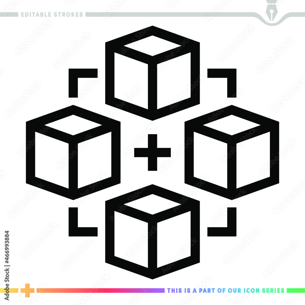 Editable line icon of blockchain ledger as a customizable black stroke vector graphic. Editable line icon of blockchain ledger as a customizable black stroke vector graphic.