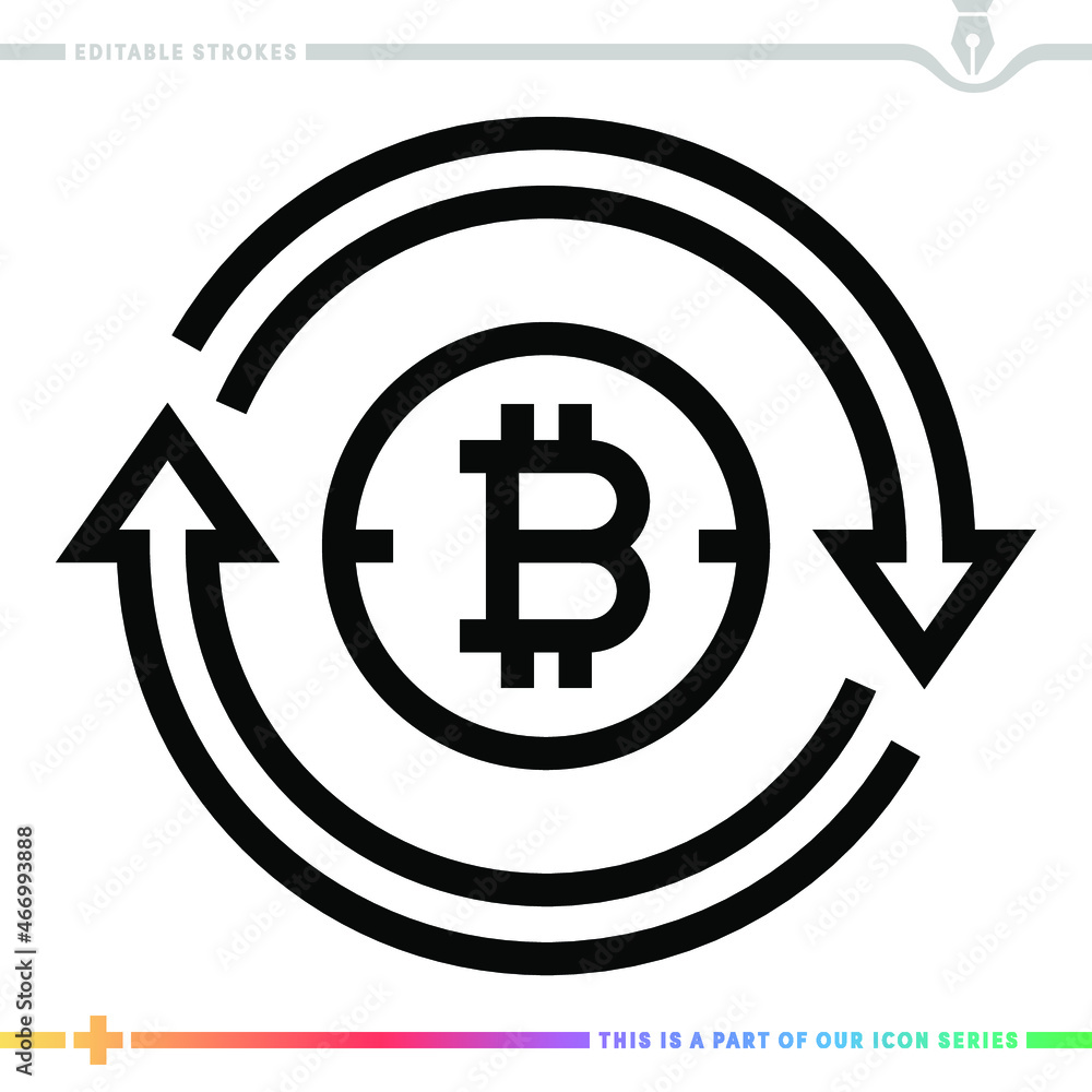 Editable line icon of cryptocurrency investment as a customizable black stroke vector graphic. Editable line icon of cryptocurrency investment as a customizable black stroke vector graphic.