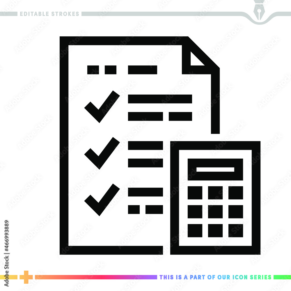 Editable line icon of online maths tests as a customizable black stroke vector graphic. Editable line icon of online maths tests as a customizable black stroke vector graphic.