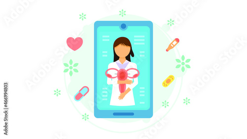 Abstract Flat Woman In Smartphone Gynecologist's Appointment Medic Cartoon People Character Man Concept Illustration Vector Design Style Healthcare Diagnosis Clinic