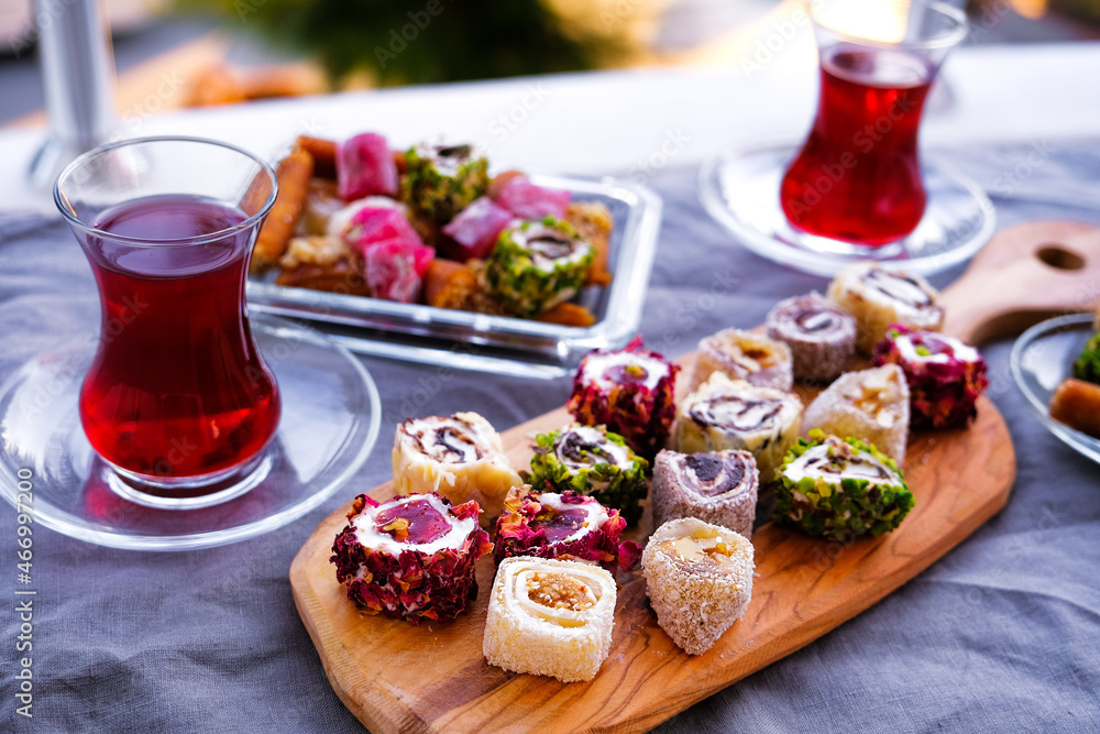 Traditional tea with locum - Turkish delight.