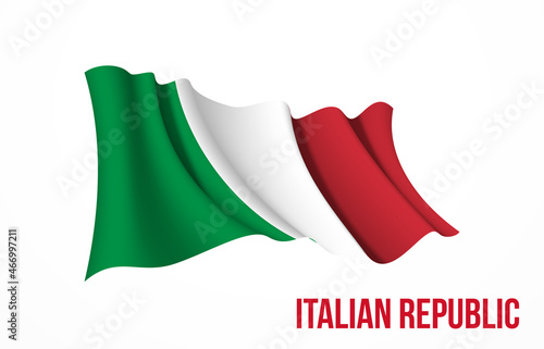 Italy flag state symbol isolated on background national banner. Greeting card National Independence Day of the Italian Republic. Illustration banner with realistic state flag.