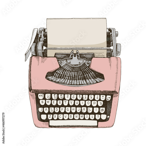 Hand drawn illustration of retro typewriter
