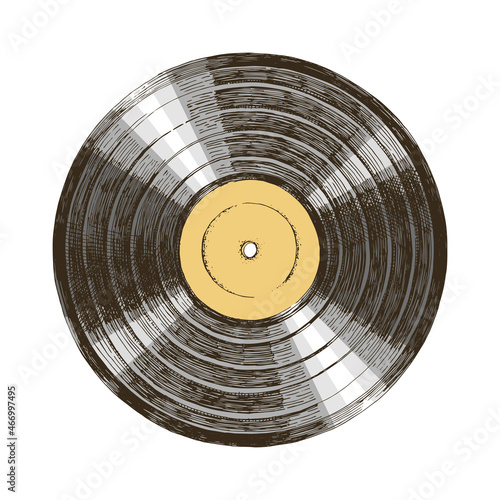 Black musical long play album disc.