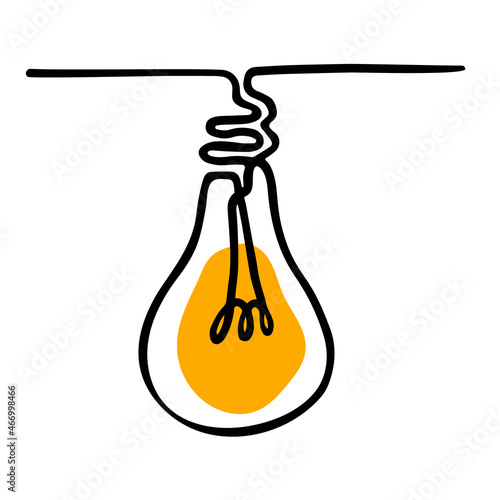 Single light bulb drawn with continuous line. Idea symbol isolated on white background. Vector illustration.