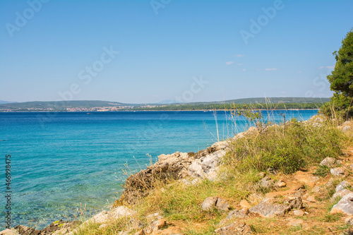 The late summer coastline near to Punat on Krk Island in Primorje-Gorski Kotar County in western Croatia 