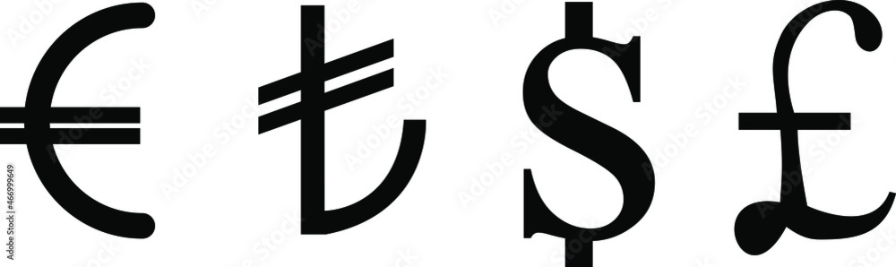 Currency symbols, dollar, euro, pound, turkish lira. - obrazy, fototapety, plakaty 