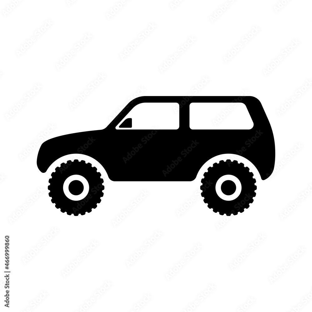 SUV icon. Off-road vehicle. Black silhouette. Side view. Vector simple flat graphic illustration. The isolated object on a white background. Isolate.