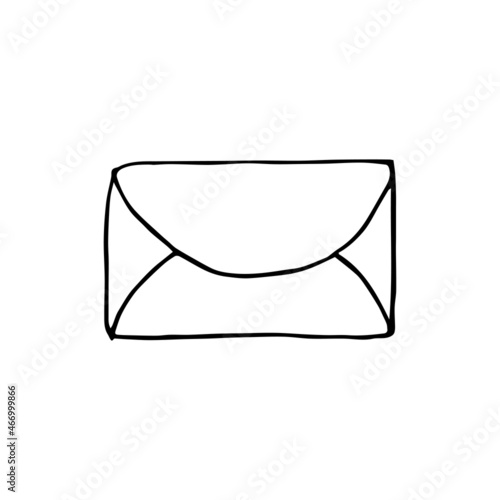 Mail icon, closed envelope, email symbol. Sketch letter. Hand drawn doodle cartoon style. Vector drawing illustration. Letter icon. Closed outline envelope