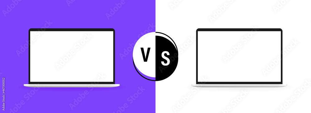 Comparison of two different laptop. VS background for comparison. Vector illustration Comparison of two different laptop. VS background for comparison. Vector illustration