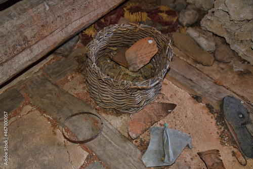 basket in an old house in Montoro de Mezquita province of Teruel