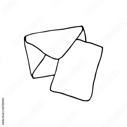 Mail icon, closed envelope, email symbol. Sketch letter. Hand drawn doodle cartoon style. Vector drawing illustration. Letter icon. Closed outline envelope
