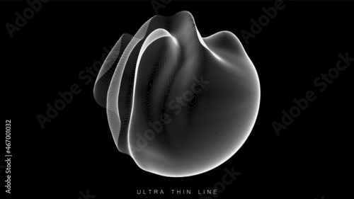 Ultra thin line fluid geometry. Dynamic vector distorted spheres.