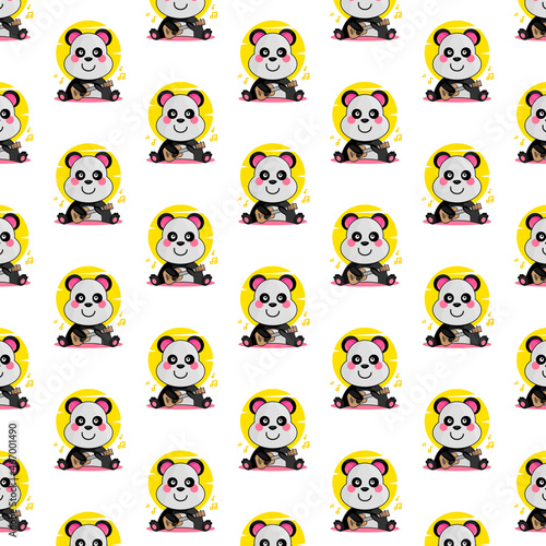 Seamless pattern cartoon panda playing guitar design