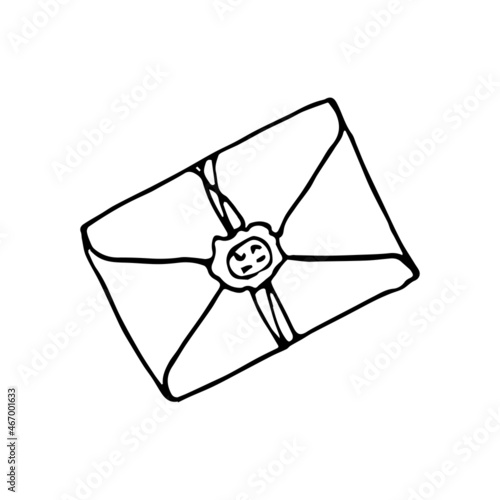 Mail icon, closed envelope, email symbol. Sketch letter. Hand drawn doodle cartoon style. Vector drawing illustration. Letter icon. Closed outline envelope