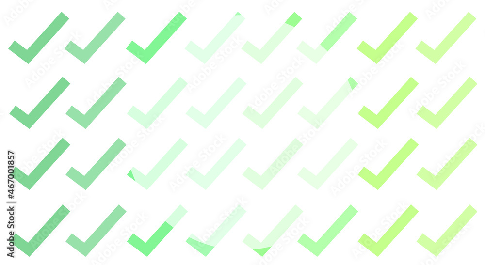 Vector background with set of check marks fading from dark green to light green. Copy space. Vector background with set of check marks fading from dark green to light green. Copy space.