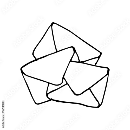 Mail icon, stack closed envelopes, email symbol. Sketch letter. Hand drawn doodle cartoon style. Vector drawing illustration. Letter icon. Closed outline envelope