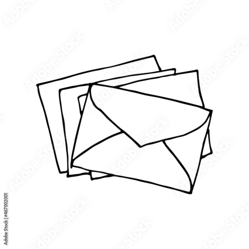 Mail icon, stack closed envelopes, email symbol. Sketch letter. Hand drawn doodle cartoon style. Vector drawing illustration. Letter icon. Closed outline envelope