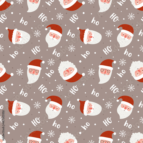 Christmas seamless pattern with funny santas. Vector illustration.