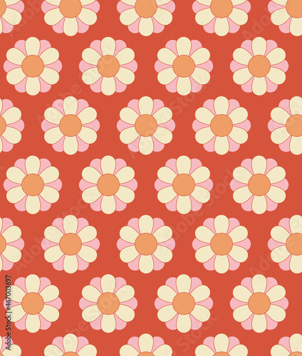 Abstract retro floral seamless pattern. Colorful vector illustration. Groovy geometric flowers, hippie style. 60s, 70s
