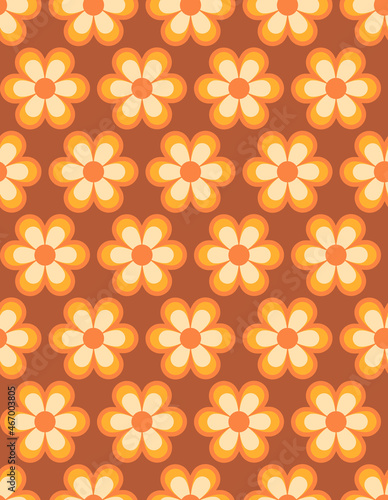 Abstract retro floral seamless pattern. Colorful vector illustration. Groovy geometric flowers, hippie style. 60s, 70s