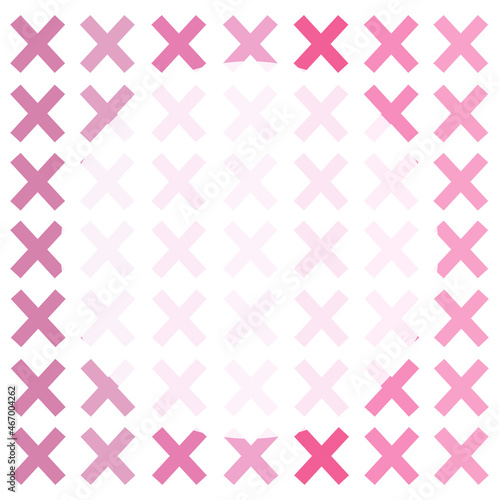 Square vector background with set of crosses fading from dark red to light red with copy space. Seamless. Incorrect, error, wrong.