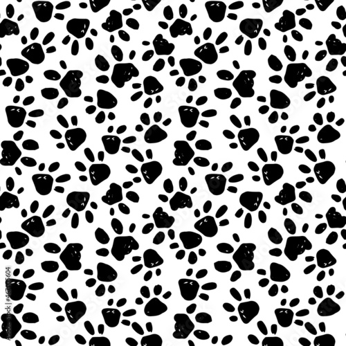 Black white animals shapes footprint seamless pattern. Vector endless repeat backdrop hand drawn illustration background