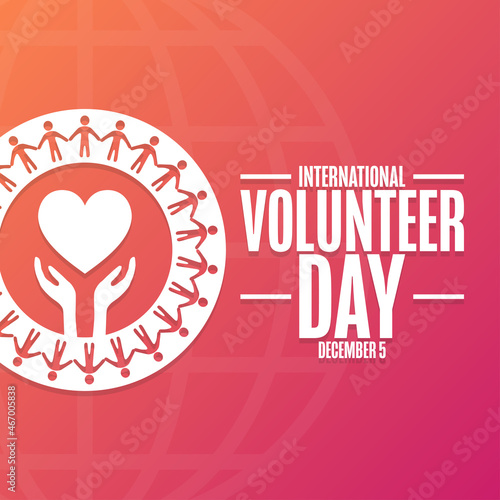 International Volunteer Day for Economic and Social Development. December 5. Holiday concept. Template for background, banner, card, poster with text inscription. Vector EPS10 illustration.